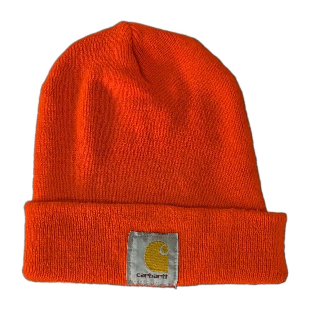 Carhartt Knit Cuff Beanie Hat Neon Orange Acrylic OSFA Outdoors Hunting Gorpcore